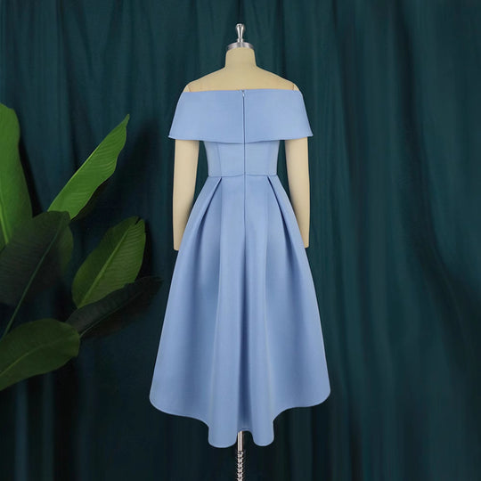 Damen A-Linien Kleid mit schulterfreiem Design und schwingendem Saum EB
