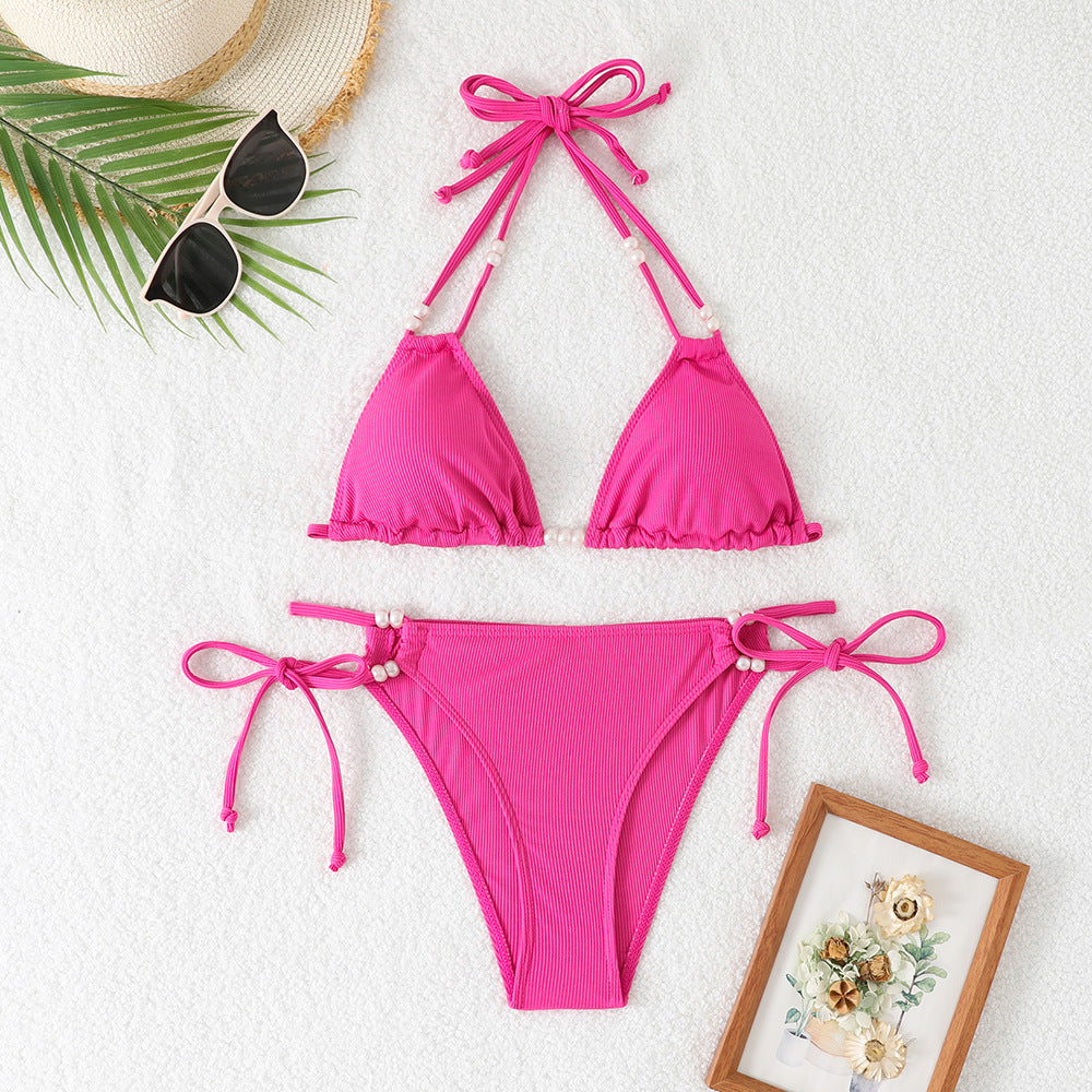 Damen Triangel-Bikini mit raffinierten Perlenakzenten EB