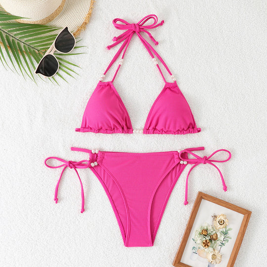 Damen Triangel-Bikini mit raffinierten Perlenakzenten EB