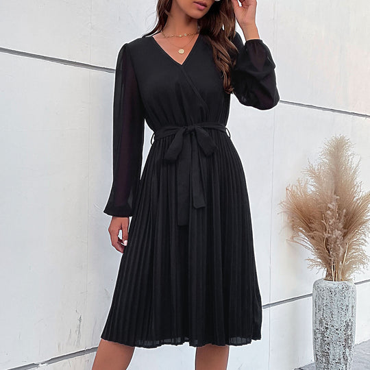 Damen Plissiertes Wickelkleid mit Gürtel EB