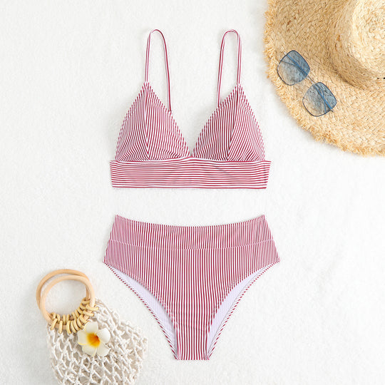 Damen Hochtailliertes Bikini-Set mit feinen Streifen EB