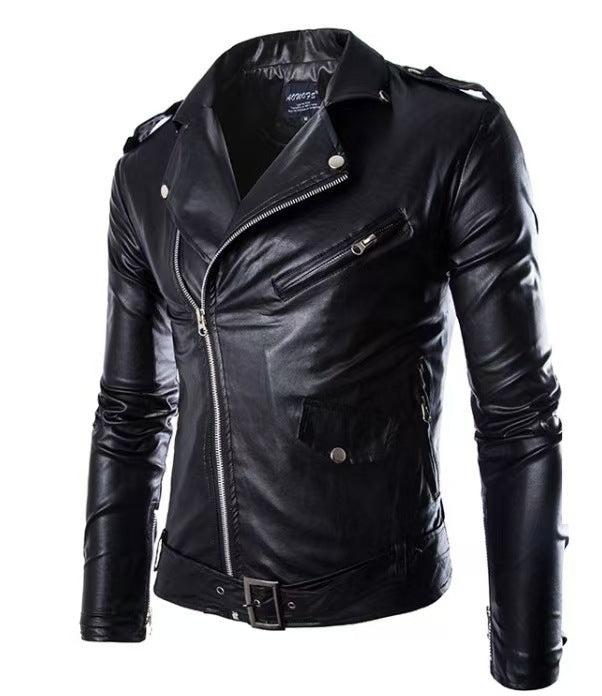 EB | Herren Echtes Leder Bikerjacke mit Asymmetrischem Reißverschluss