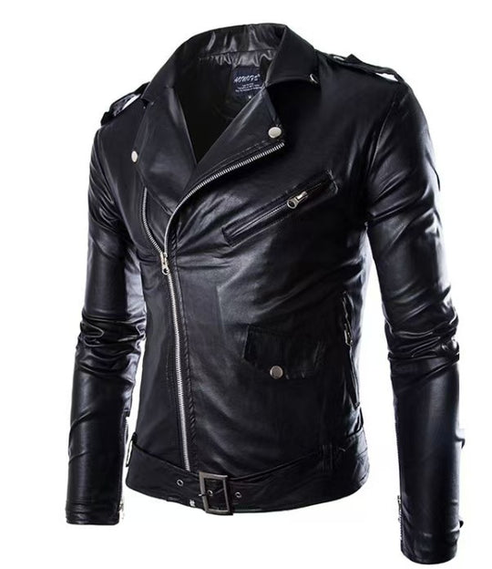 EB | Herren Echtes Leder Bikerjacke mit Asymmetrischem Reißverschluss