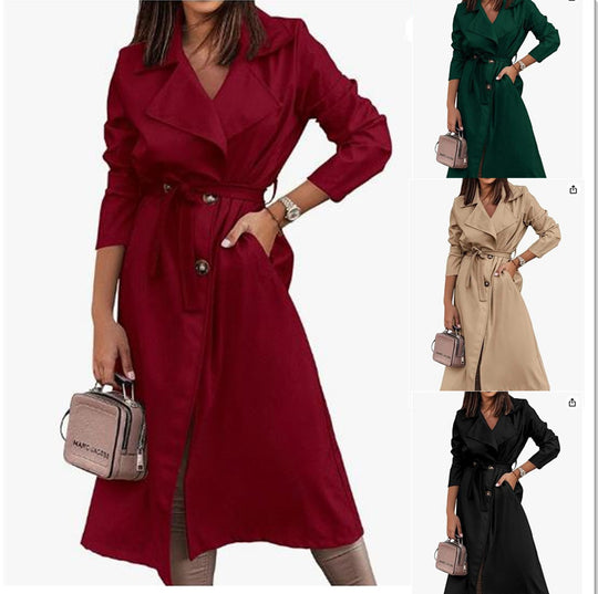Damen eleganter Trenchcoat mit Gürtel und femininer Silhouette EB