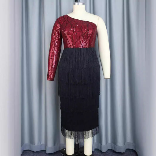 Damen glamouröses Fransenabendkleid mit aufwendigen Pailletten EB