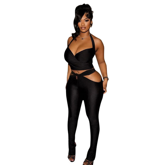 Damen Elegantes Outfit mit figurbetonter Hose und verführerischem Top EB