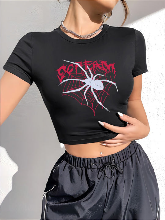 Damen Crop-T-Shirt mit auffälligem Statement-Print EB