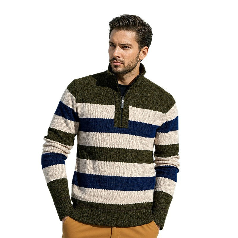 Herren modischer Stehkragen Pullover mit dekorativen Streifen EB