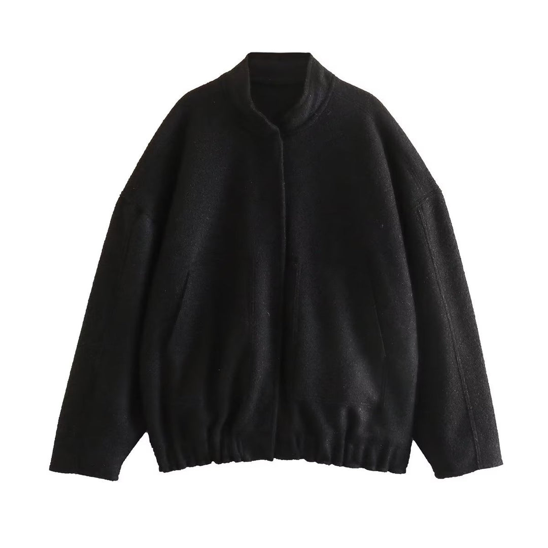 Damen flauschige Oversized-Jacke mit praktischen Taschen und elegantem Stehkragen EB