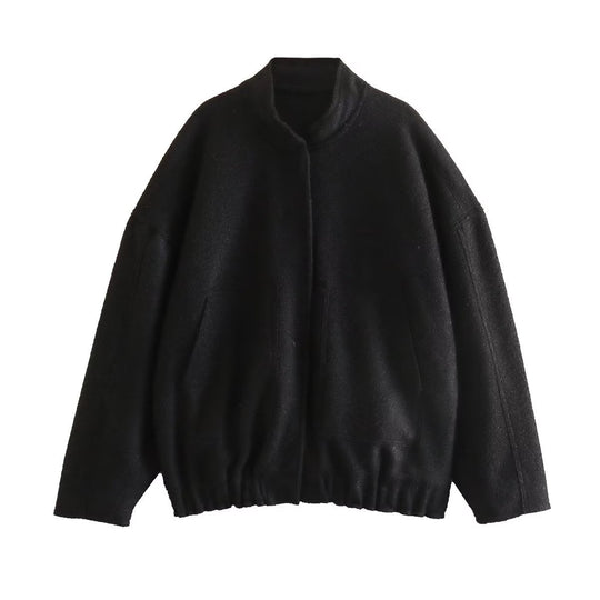 Damen flauschige Oversized-Jacke mit praktischen Taschen und elegantem Stehkragen EB
