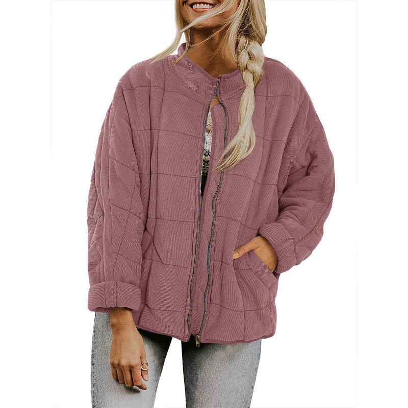 Damen Steppjacke im Oversized Schnitt mit Stehkragen und verdecktem Reißverschluss EB