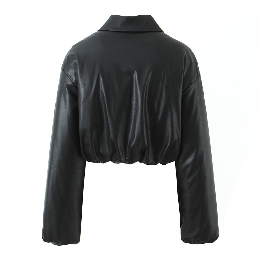 Damen elegante cropped Jacke mit Reißverschluss und Stickkragen EB