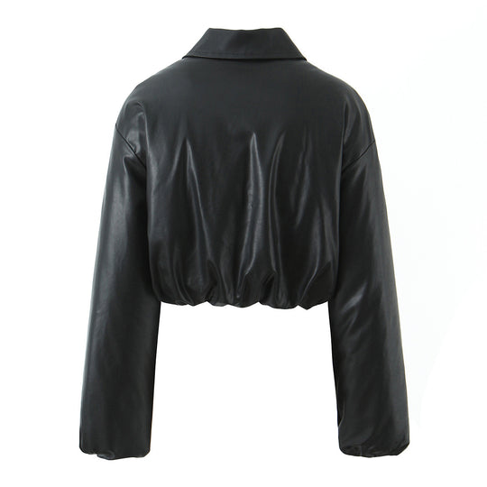 Damen elegante cropped Jacke mit Reißverschluss und Stickkragen EB