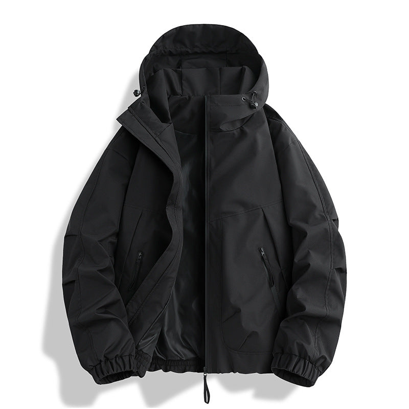 Herren wasserdichter Hooded-Utility-Parka mit verschweißten Nähten, verstellbarer Kapuze und verdeckten Reißverschlusstaschen EB