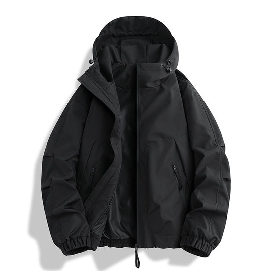 Herren wasserdichter Hooded-Utility-Parka mit verschweißten Nähten, verstellbarer Kapuze und verdeckten Reißverschlusstaschen EB