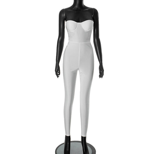 Damen figurbetonter Jumpsuit mit trägerlosem Design und elegantem Schnitt EB
