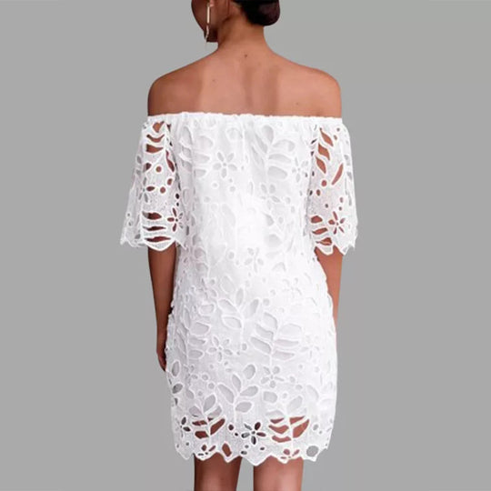 Damen Off-Shoulder Kleid mit floralen Cut-Outs und luftigen Ärmeln EB