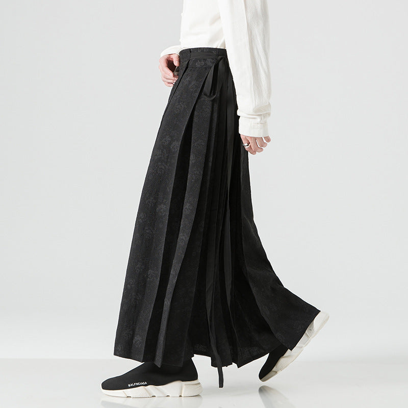 Damen nan Maxi-Rock mit breitem Taillenbund ornamentaler Bordüre und plissierten Falten EB