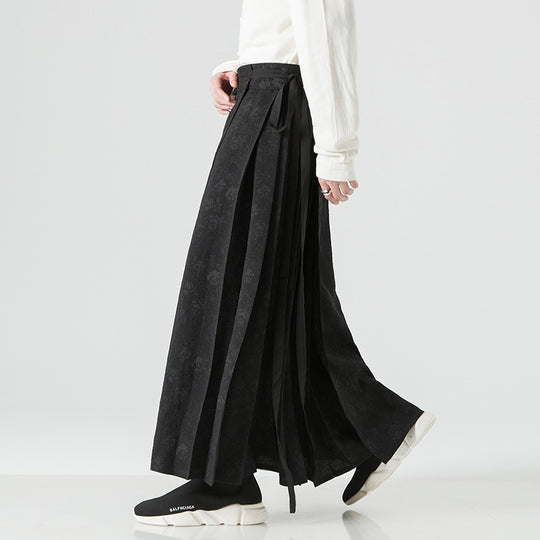 Damen nan Maxi-Rock mit breitem Taillenbund ornamentaler Bordüre und plissierten Falten EB