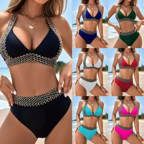 Damen Triangel-Bikini mit dekorativem Borten-Design EB