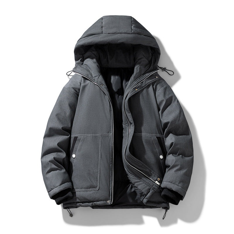 Herren urbaner Kapuzen-Insulated Overshirt mit gesteppter Thermofüllung und Kontrastnähten EB