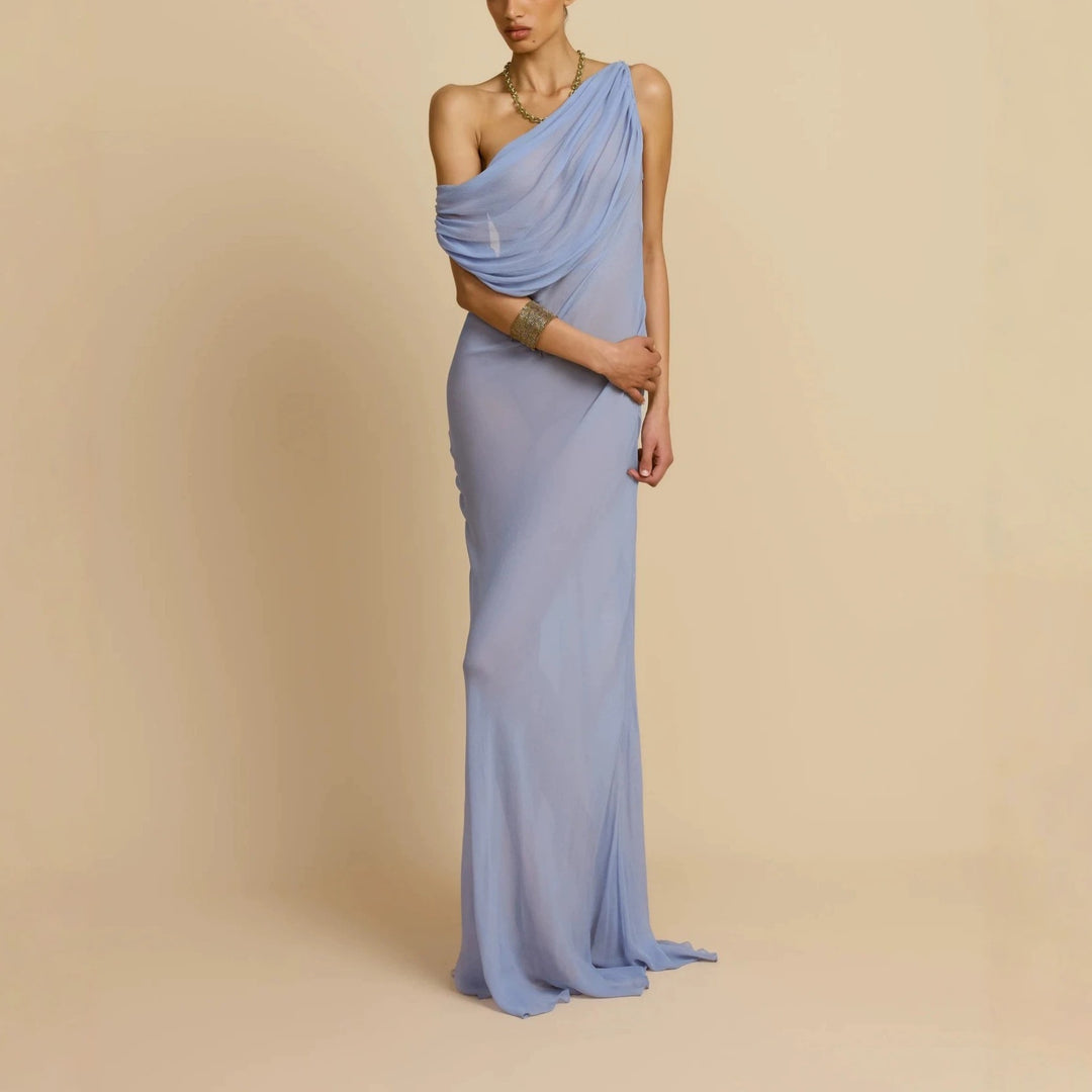 Damen Fließendes Maxikleid mit drapiertem Ausschnitt EB