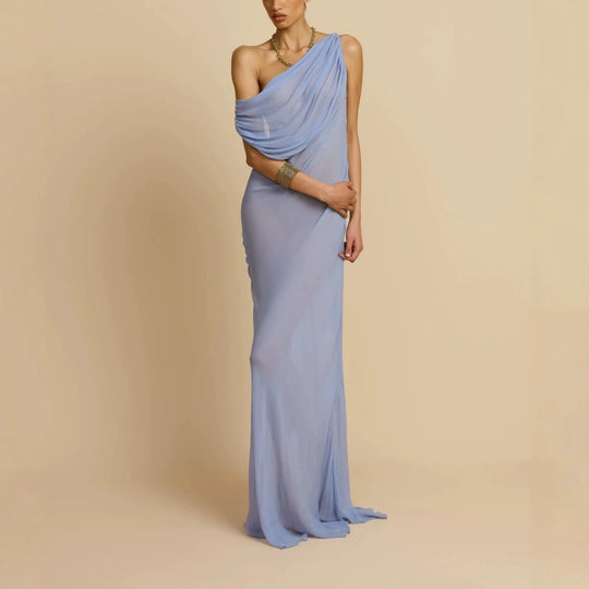 Damen Fließendes Maxikleid mit drapiertem Ausschnitt EB
