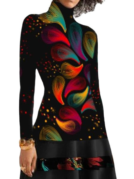 Damen Strickkleid mit hohem Kragen und floralem Saum EB