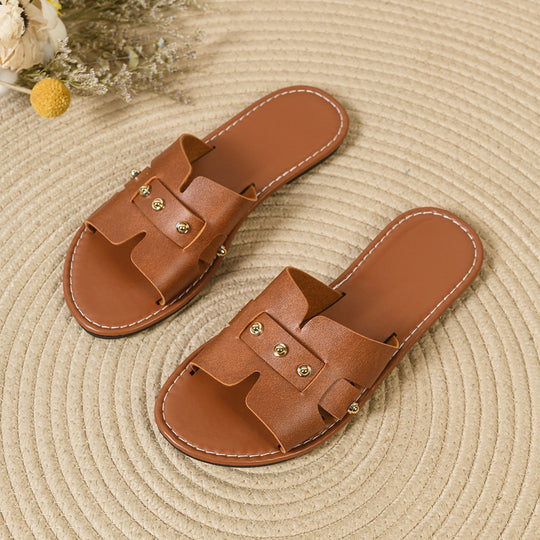 Damen modische Slides mit elegantem Riemendesign und goldenen Akzenten EB