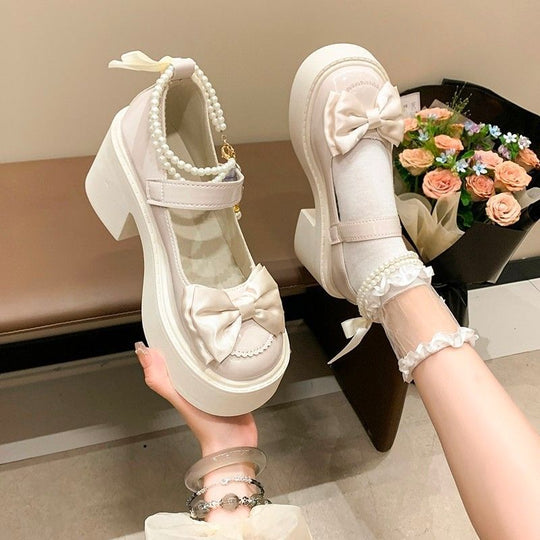Damen Plateauschuhe mit dekorativem Perlenriemen und Schleifendetail EB