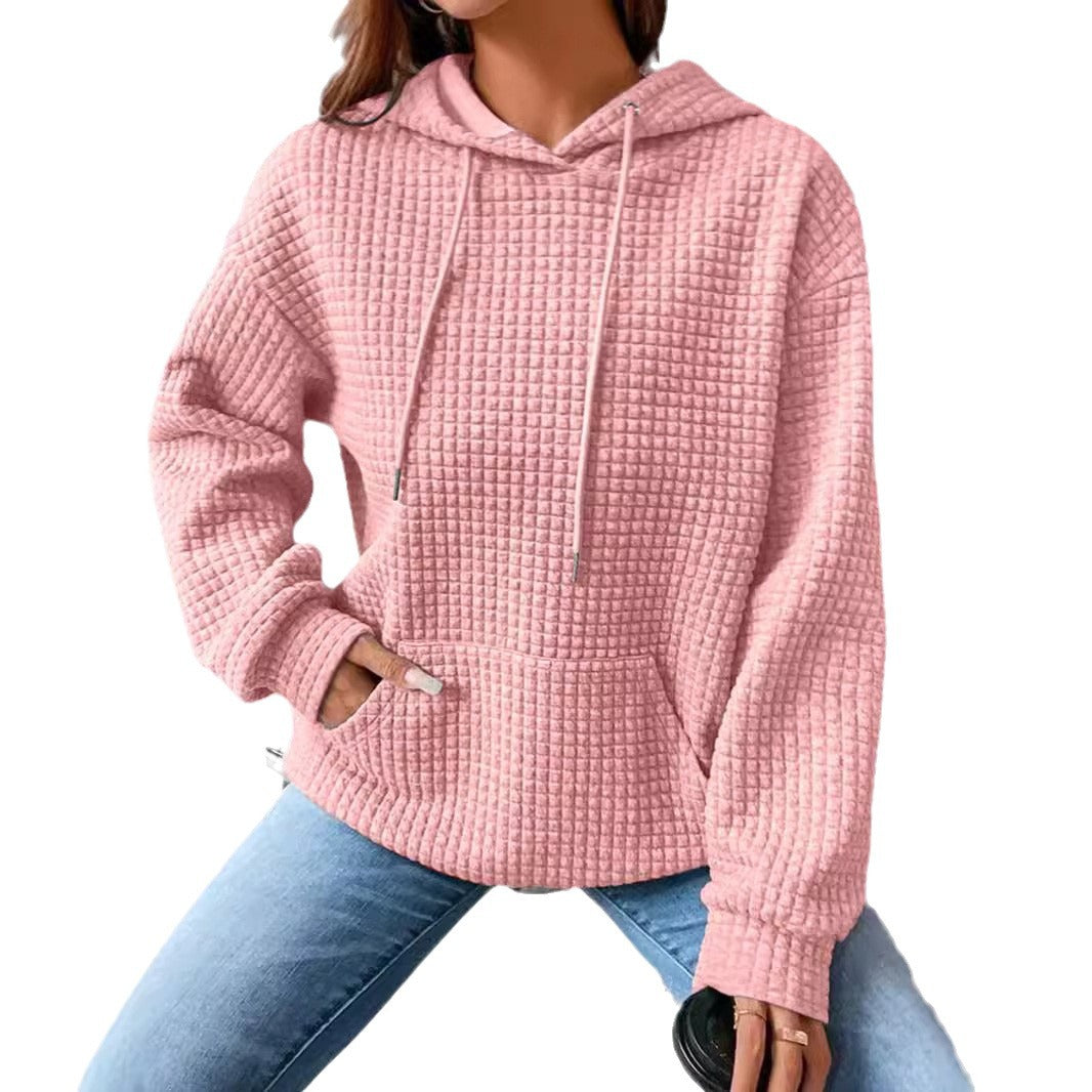 Damen stylischer Hoodie mit strukturiertem Material und Kängurutasche EB