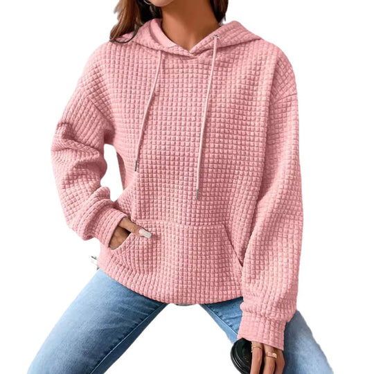 Damen stylischer Hoodie mit strukturiertem Material und Kängurutasche EB