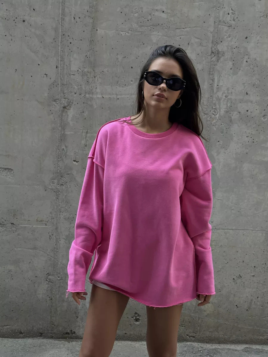 Damen Oversize-Sweatshirt mit rohem Saum und überschnittenen Schultern EB