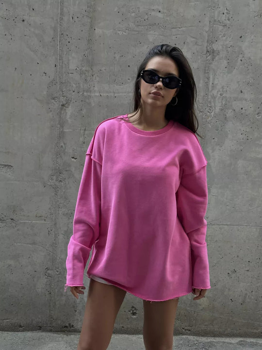 Damen Oversize-Sweatshirt mit rohem Saum und überschnittenen Schultern EB