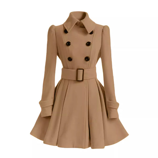 Damen eleganter Trenchcoat mit ausgestelltem Schnitt und französischem Kragen EB