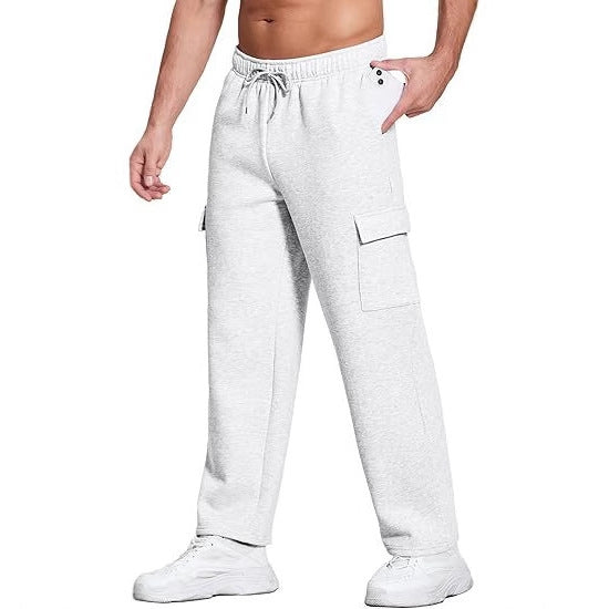 Herren nan komfortable Cargo-Loungehose mit elastischem Bund, Kordelzug, geradem Bein und aufgesetzten Klappentaschen EB