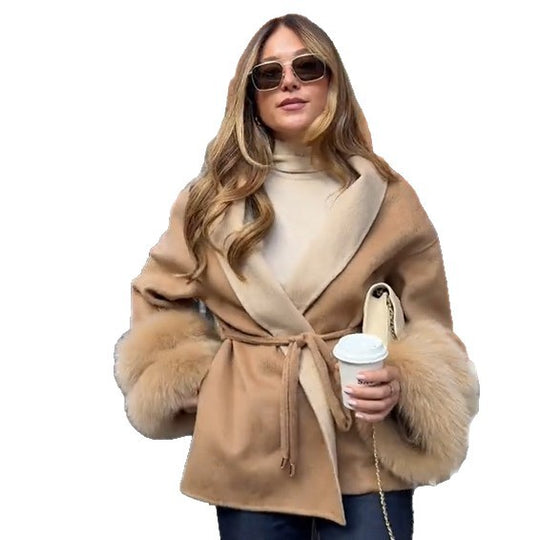 Damen Elegante Kurzjacke mit luxuriösen Fellverzierungen EB