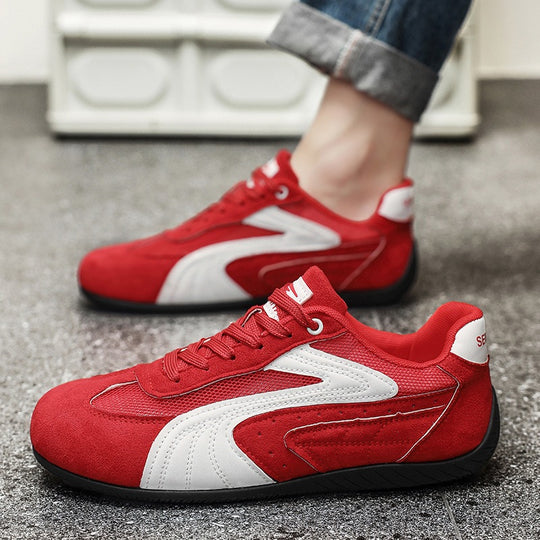 Damen retro-angehauchte Veloursleder-Sneaker mit atmungsaktivem Mesh-Einsatz und rutschfester Gummilaufsohle EB