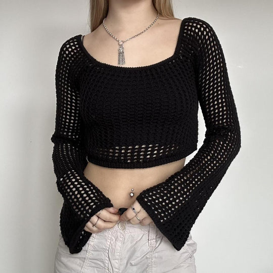 Damen luftiges Crop-Top aus weichem Netzstrick EB