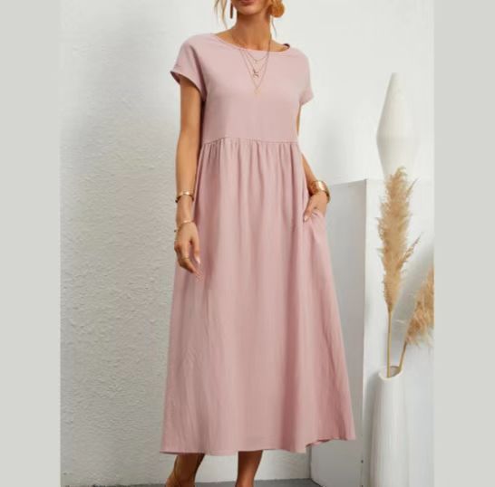 Damen lässiges Maxikleid mit praktischem Taschen und fließendem Schnitt EB