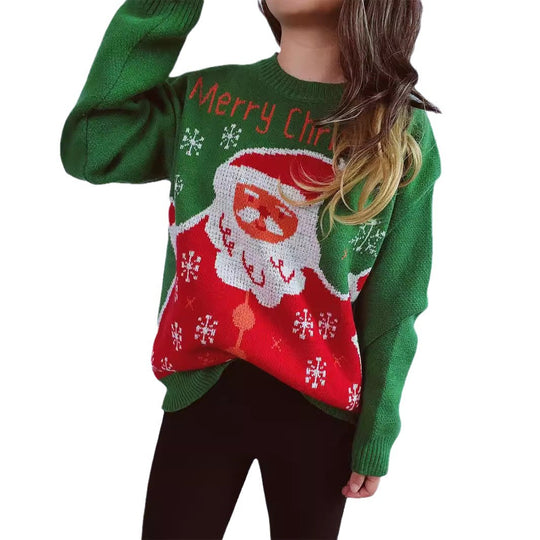 Damen Weihnachtspullover mit festlichem Santa-Motiv und bequemer Passform EB