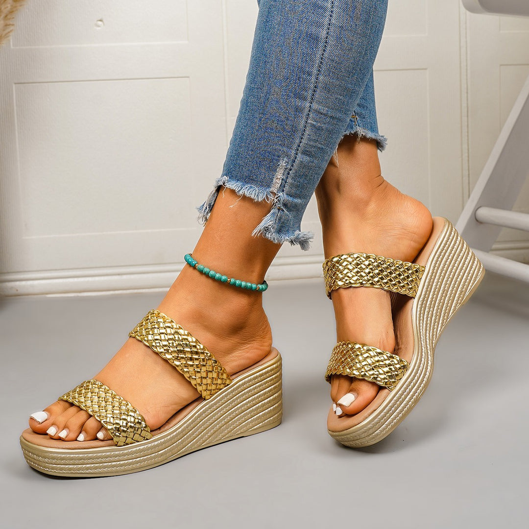Damen Wedge-Pantoletten mit geflochtenem Riemendesign und komfortabler Sohle EB