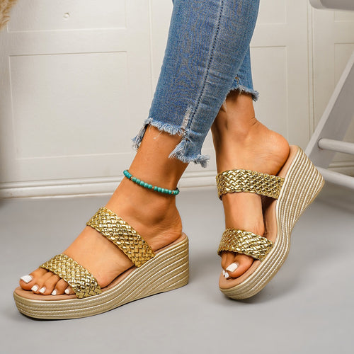Damen Wedge-Pantoletten mit geflochtenem Riemendesign und komfortabler Sohle EB