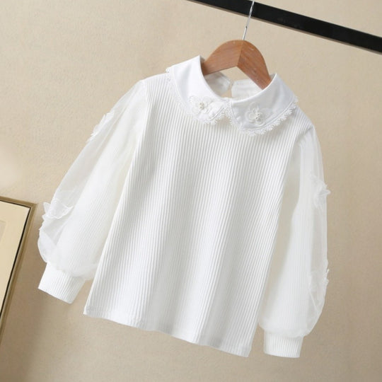Damen Bluse mit eleganten Puffärmeln und Rüschenkragen EB