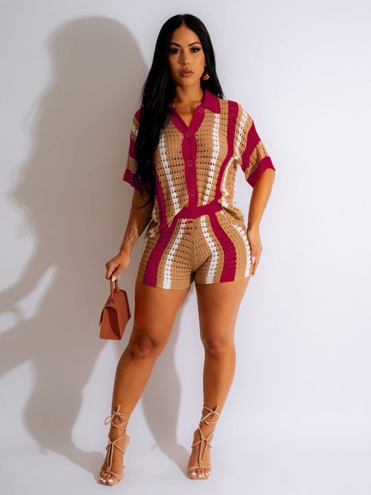 Damen Set aus gehäkeltem Top und Shorts EB