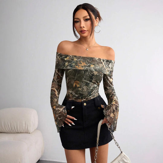 Damen Off-Shoulder Oberteil mit Ärmel-Design EB