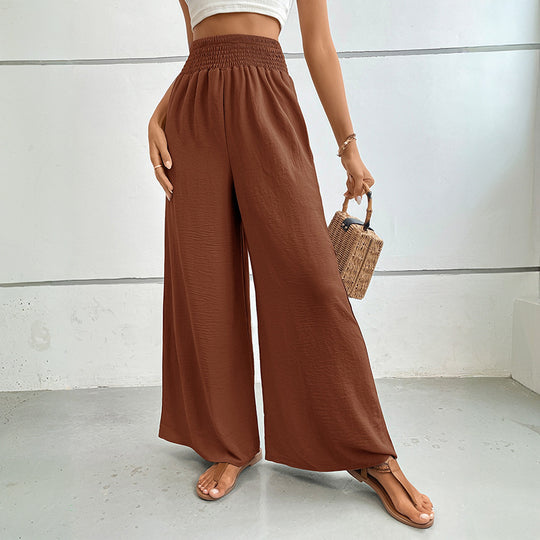 Damen Palazzo-Hose mit hohem, elastischem Rüschenbund und Eingrifftaschen EB