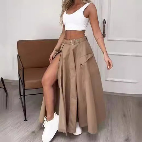 Damen langer Cargo-Rock mit seitlichem Schlitz und praktischen Taschen EB