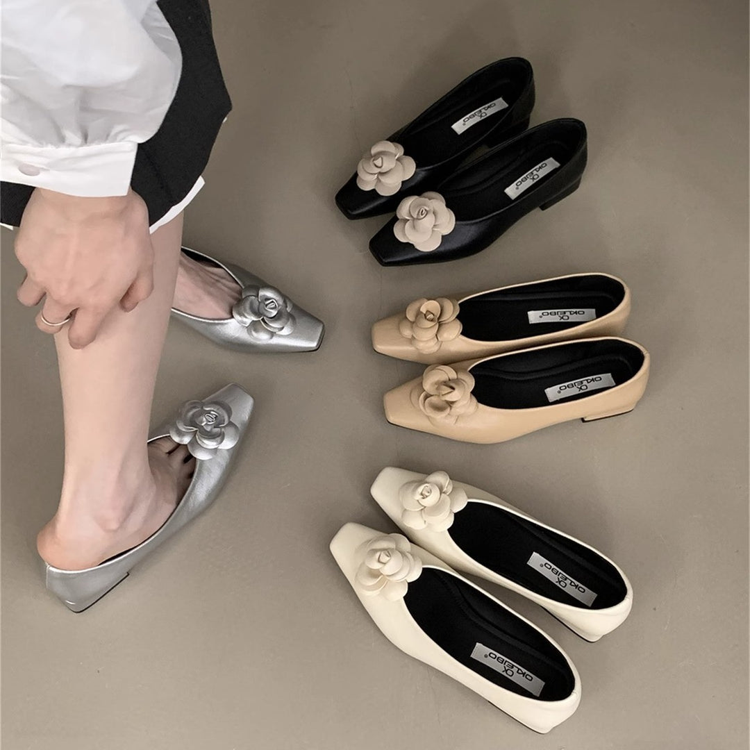 Damen Ballerina-Pumps mit dekorativem Blumendetail EB