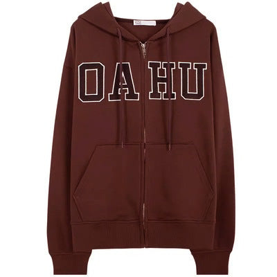 Damen nan extralanges College-Kapuzenzipper im Oversize-Schnitt mit Kängurutaschen EB